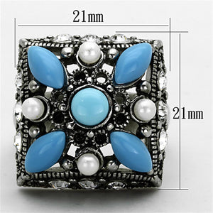 TK1309 - High polished (no plating) Stainless Steel Ring with Synthetic Turquoise in Sea Blue