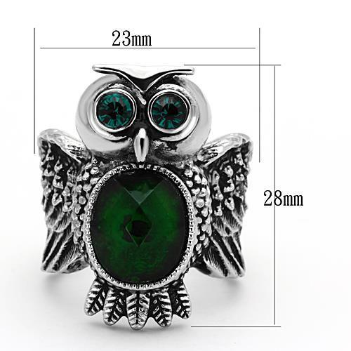 TK1312 - High polished (no plating) Stainless Steel Ring with Synthetic Synthetic Glass in Emerald - Joyeria Lady