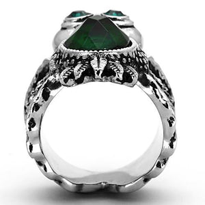 TK1312 - High polished (no plating) Stainless Steel Ring with Synthetic Synthetic Glass in Emerald