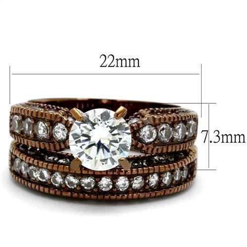 TK1318LC - IP Coffee light Stainless Steel Ring with AAA Grade CZ  in Clear - Joyeria Lady