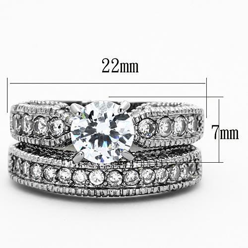 TK1318 - High polished (no plating) Stainless Steel Ring with AAA Grade CZ  in Clear - Joyeria Lady