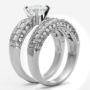 TK1318 - High polished (no plating) Stainless Steel Ring with AAA Grade CZ  in Clear