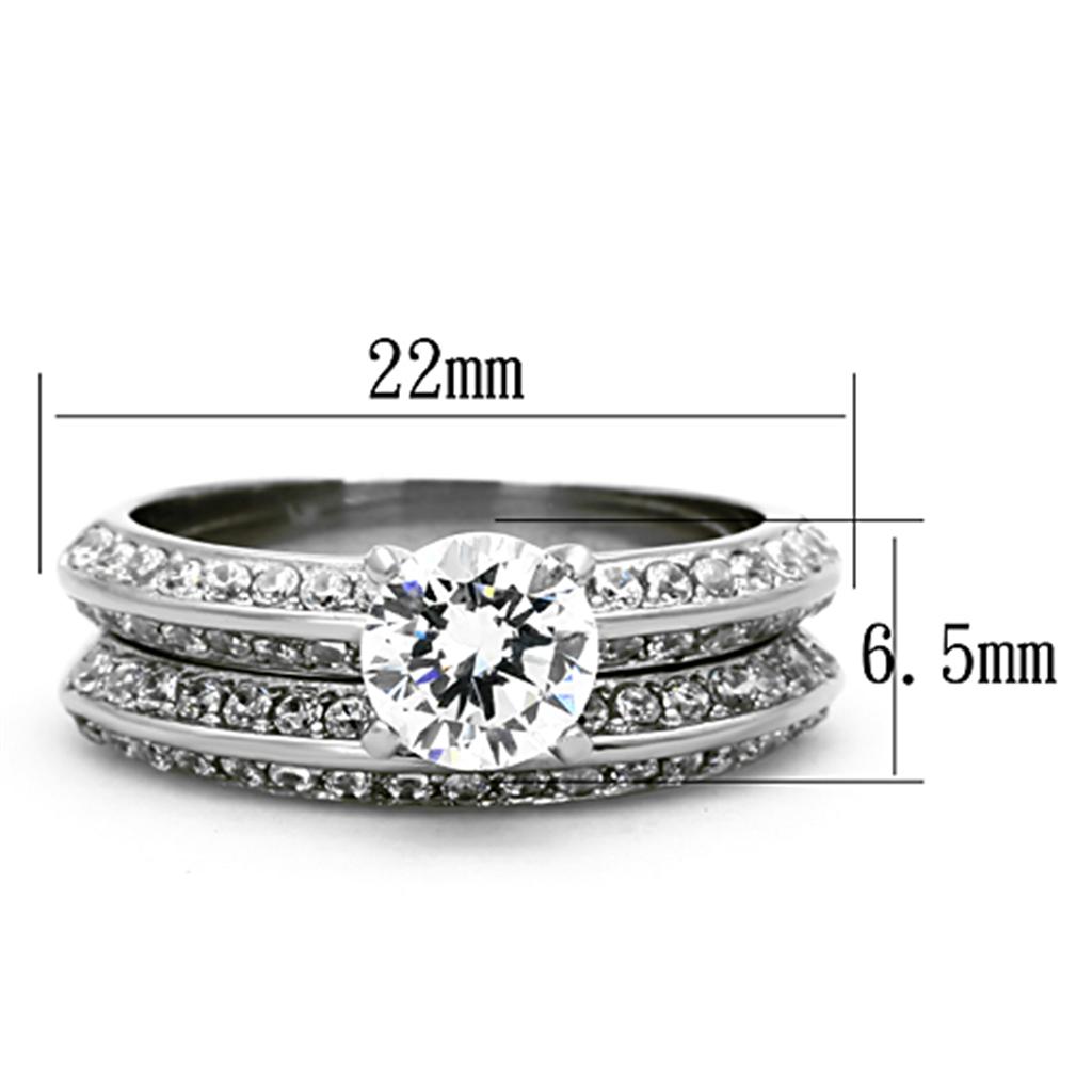 TK1320 - High polished (no plating) Stainless Steel Ring with AAA Grade CZ  in Clear - Joyeria Lady