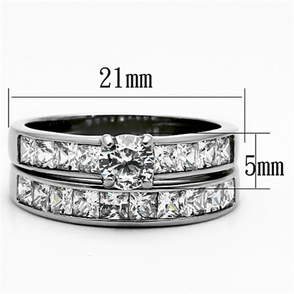TK1321 - High polished (no plating) Stainless Steel Ring with AAA Grade CZ  in Clear - Joyeria Lady
