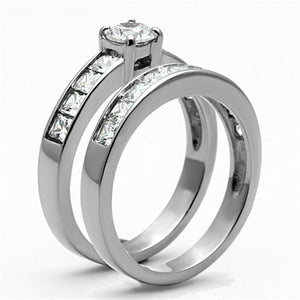 TK1321 - High polished (no plating) Stainless Steel Ring with AAA Grade CZ  in Clear