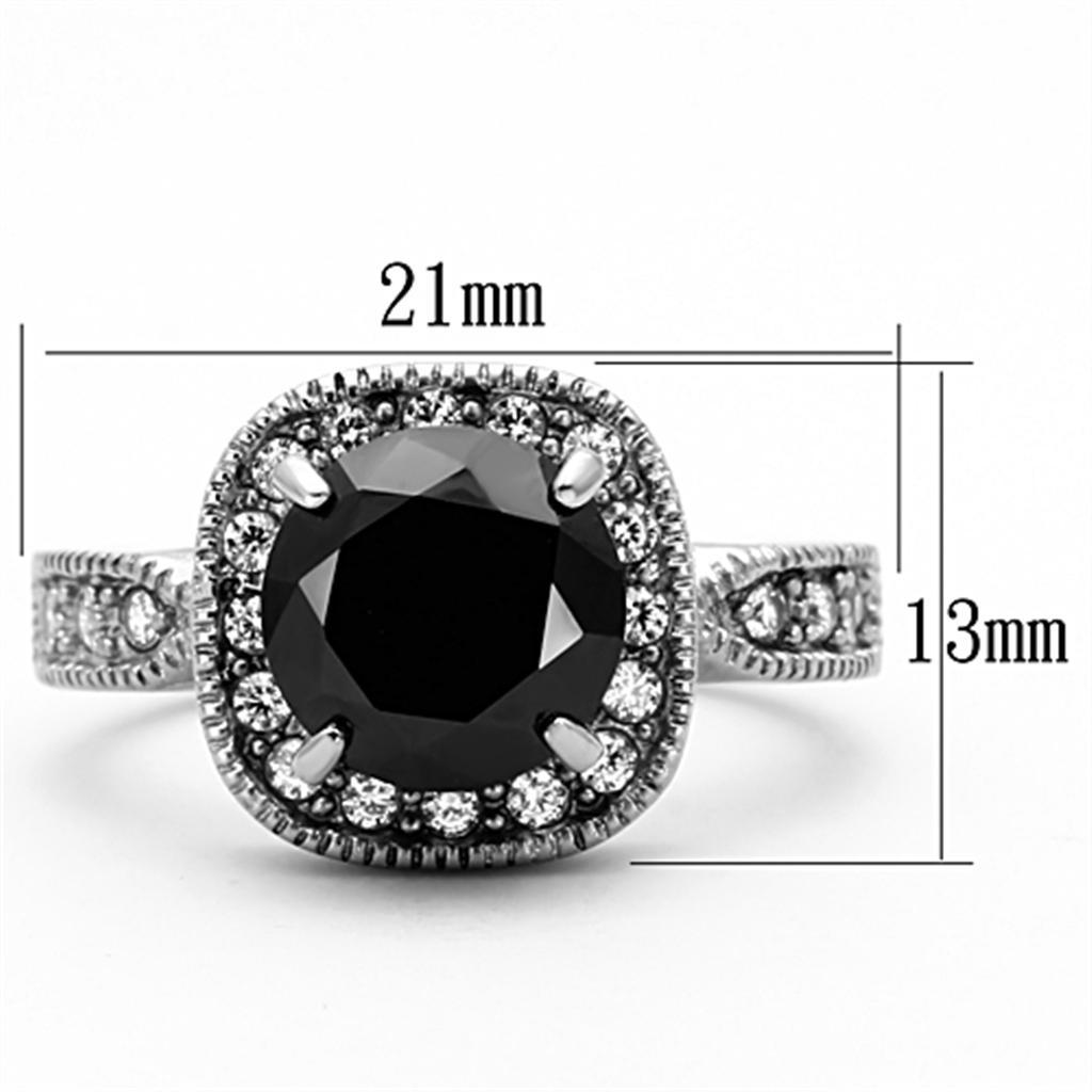 TK1322 - High polished (no plating) Stainless Steel Ring with AAA Grade CZ  in Black Diamond - Joyeria Lady
