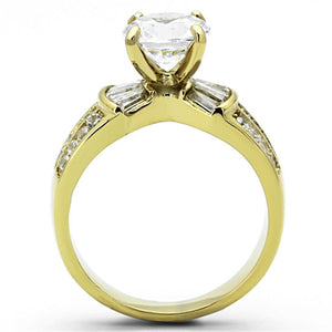 TK1323 - IP Gold(Ion Plating) Stainless Steel Ring with AAA Grade CZ  in Clear