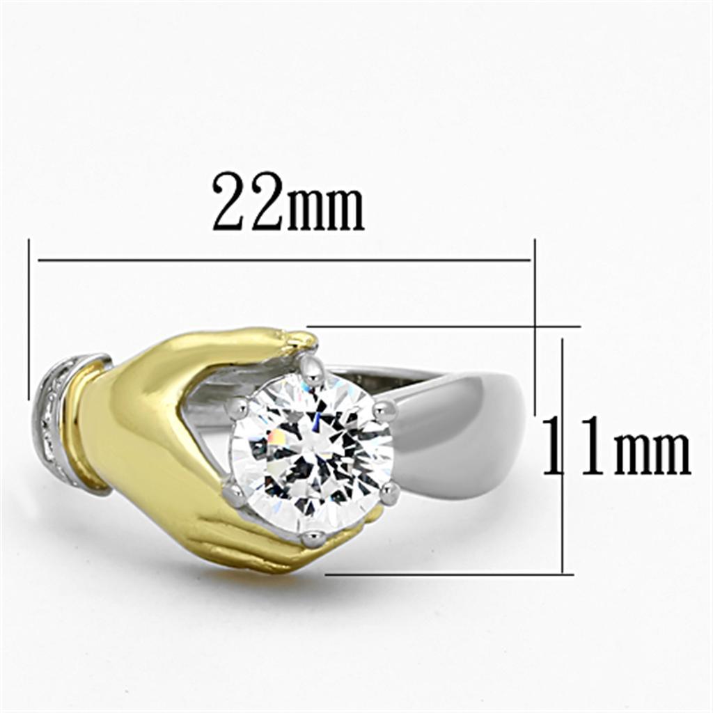 TK1324 - Two-Tone IP Gold (Ion Plating) Stainless Steel Ring with AAA Grade CZ  in Clear - Joyeria Lady