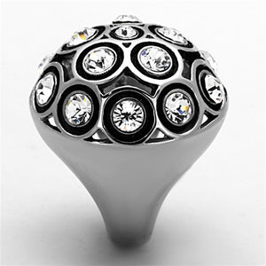 TK1325 - High polished (no plating) Stainless Steel Ring with Top Grade Crystal  in Clear