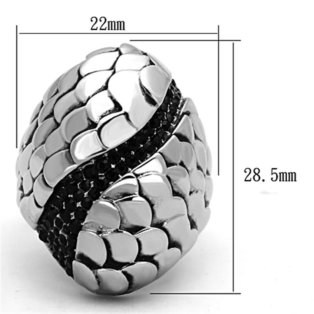 TK1327 - High polished (no plating) Stainless Steel Ring with Top Grade Crystal  in Jet - Joyeria Lady