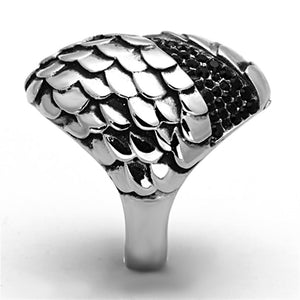 TK1327 - High polished (no plating) Stainless Steel Ring with Top Grade Crystal  in Jet