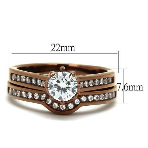 TK1330LC - IP Coffee light Stainless Steel Ring with AAA Grade CZ  in Clear - Joyeria Lady