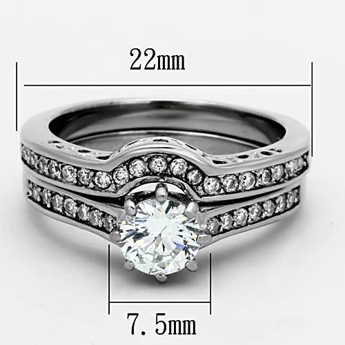 TK1330 - High polished (no plating) Stainless Steel Ring with AAA Grade CZ  in Clear - Joyeria Lady