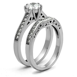 TK1330 - High polished (no plating) Stainless Steel Ring with AAA Grade CZ  in Clear