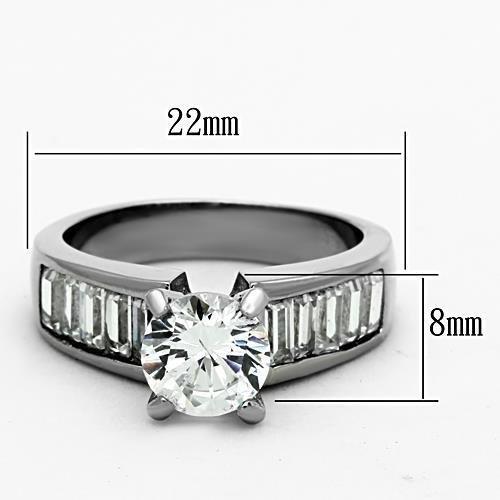 TK1332 - High polished (no plating) Stainless Steel Ring with AAA Grade CZ  in Clear - Joyeria Lady