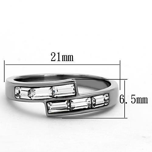 TK1335 - High polished (no plating) Stainless Steel Ring with Top Grade Crystal  in Clear - Joyeria Lady