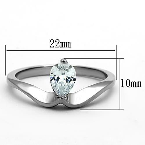 TK1336 - High polished (no plating) Stainless Steel Ring with AAA Grade CZ  in Clear - Joyeria Lady