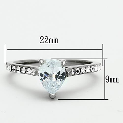 TK1337 - High polished (no plating) Stainless Steel Ring with AAA Grade CZ  in Clear - Joyeria Lady