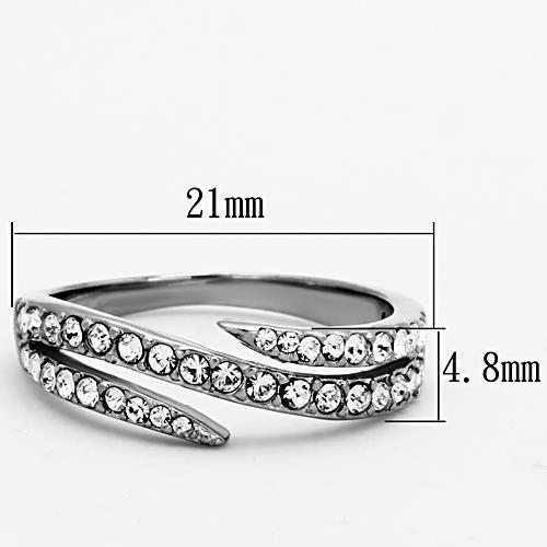 TK1338 - High polished (no plating) Stainless Steel Ring with Top Grade Crystal  in Clear - Joyeria Lady