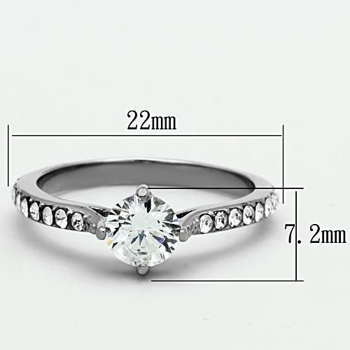 TK1339 - High polished (no plating) Stainless Steel Ring with AAA Grade CZ  in Clear - Joyeria Lady