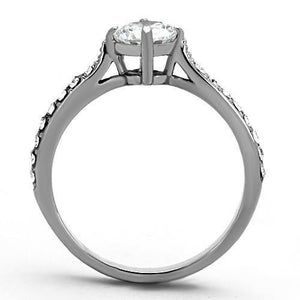 TK1339 - High polished (no plating) Stainless Steel Ring with AAA Grade CZ  in Clear