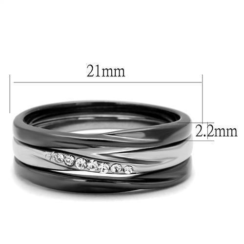 TK1340PJ - Two Tone IP Light Black (IP Gun) Stainless Steel Ring with Top Grade Crystal  in Clear - Joyeria Lady