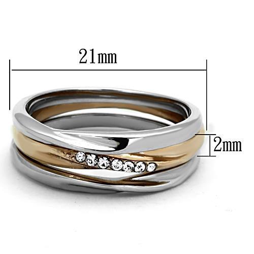 TK1340 - Two-Tone IP Rose Gold Stainless Steel Ring with Top Grade Crystal  in Clear - Joyeria Lady