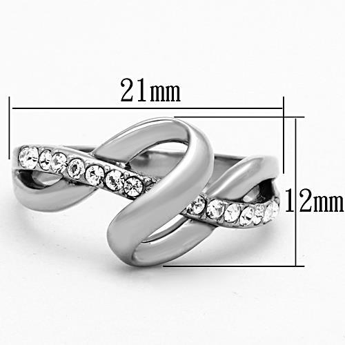 TK1341 - High polished (no plating) Stainless Steel Ring with Top Grade Crystal  in Clear - Joyeria Lady