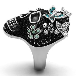 TK1342 - High polished (no plating) Stainless Steel Ring with Top Grade Crystal  in Multi Color