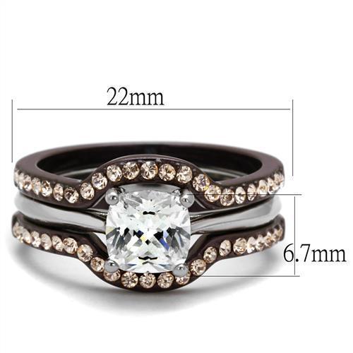 TK1343PC - Two Tone IP Dark Brown (IP coffee) Stainless Steel Ring with AAA Grade CZ  in Clear - Joyeria Lady