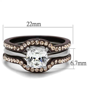 TK1343PC - Two Tone IP Dark Brown (IP coffee) Stainless Steel Ring with AAA Grade CZ  in Clear