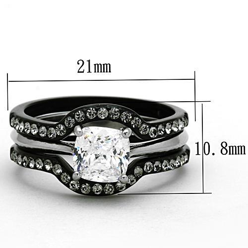 TK1343 - Two-Tone IP Black Stainless Steel Ring with AAA Grade CZ  in Clear - Joyeria Lady
