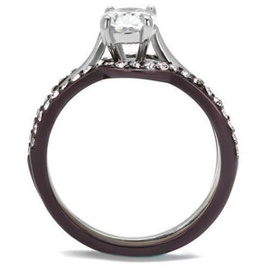 TK1344PC - Two Tone IP Dark Brown (IP coffee) Stainless Steel Ring with AAA Grade CZ  in Clear