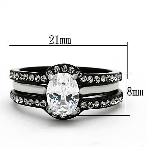 TK1344 - Two-Tone IP Black Stainless Steel Ring with AAA Grade CZ  in Clear - Joyeria Lady