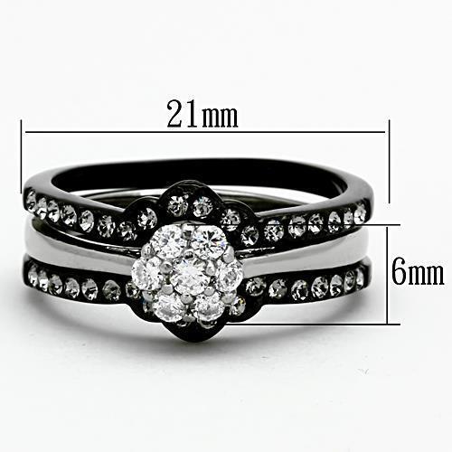 TK1345 - Two-Tone IP Black Stainless Steel Ring with AAA Grade CZ  in Clear - Joyeria Lady