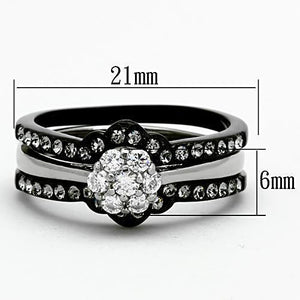 TK1345 - Two-Tone IP Black Stainless Steel Ring with AAA Grade CZ  in Clear