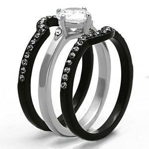 TK1346 - Two-Tone IP Black Stainless Steel Ring with AAA Grade CZ  in Clear