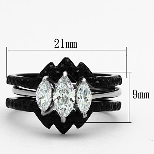 TK1347 - Two-Tone IP Black Stainless Steel Ring with AAA Grade CZ  in Clear - Joyeria Lady