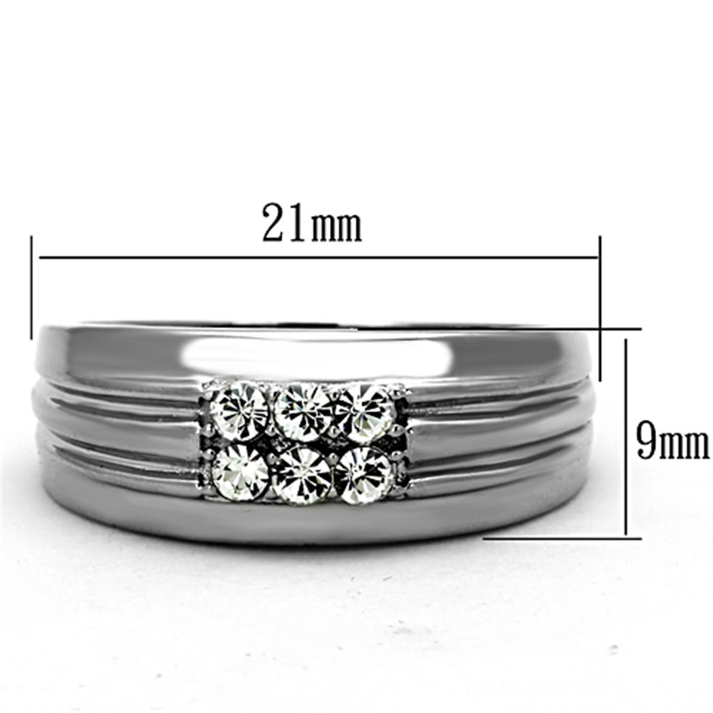 TK1357 High polished (no plating) Stainless Steel Ring with Top Grade Crystal in Clear - Joyeria Lady