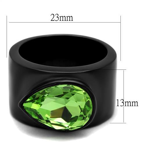 TK1363J - IP Black(Ion Plating) Stainless Steel Ring with Top Grade Crystal  in Peridot - Joyeria Lady