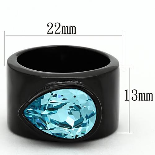 TK1363 - IP Black(Ion Plating) Stainless Steel Ring with Top Grade Crystal  in Light Sapphire - Joyeria Lady