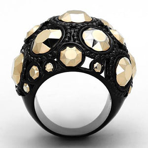 TK1366 IP Black(Ion Plating) Stainless Steel Ring with Top Grade Crystal in Metallic Light Gold