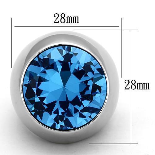 TK1367 - High polished (no plating) Stainless Steel Ring with Synthetic Synthetic Glass in Sea Blue - Joyeria Lady