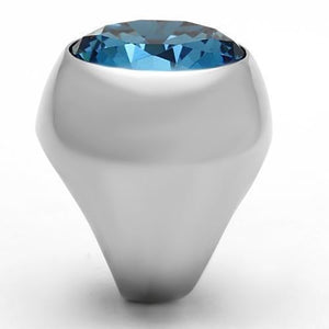 TK1367 - High polished (no plating) Stainless Steel Ring with Synthetic Synthetic Glass in Sea Blue