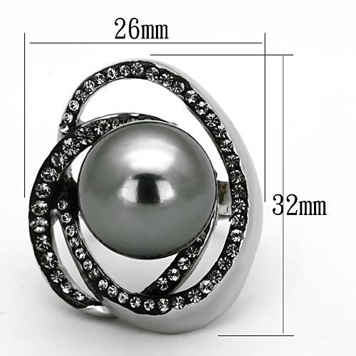 TK1371 - High polished (no plating) Stainless Steel Ring with Synthetic Pearl in Gray - Joyeria Lady