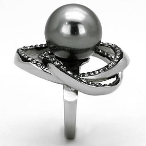 TK1371 - High polished (no plating) Stainless Steel Ring with Synthetic Pearl in Gray