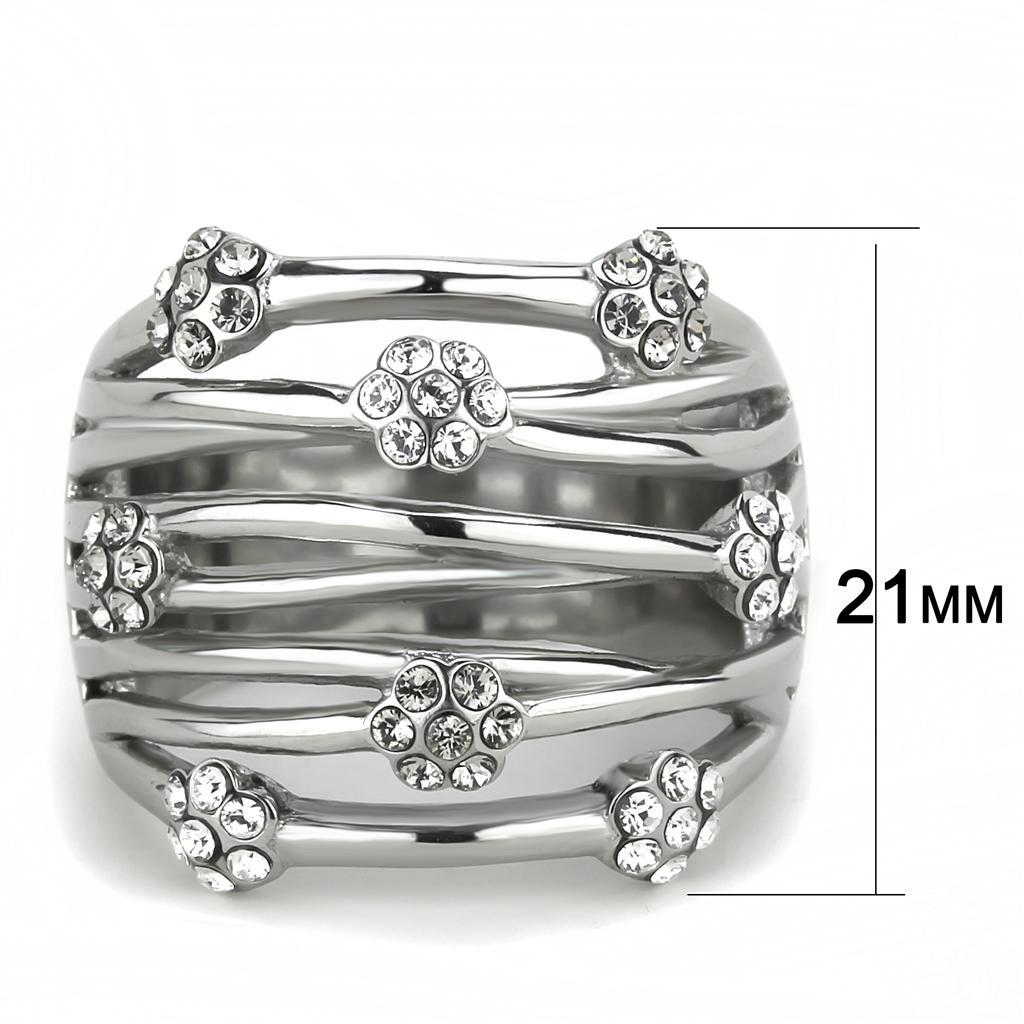 TK1372 - High polished (no plating) Stainless Steel Ring with Top Grade Crystal  in Clear - Joyeria Lady