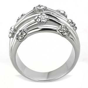 TK1372 - High polished (no plating) Stainless Steel Ring with Top Grade Crystal  in Clear