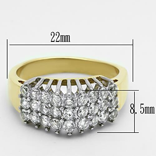 TK1376 - Two-Tone IP Gold (Ion Plating) Stainless Steel Ring with AAA Grade CZ  in Clear - Joyeria Lady