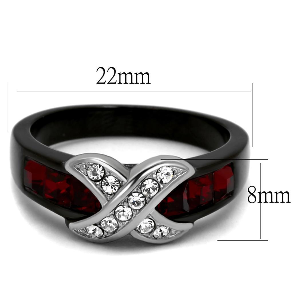 TK1388J - Two-Tone IP Black Stainless Steel Ring with Top Grade Crystal  in Siam - Joyeria Lady